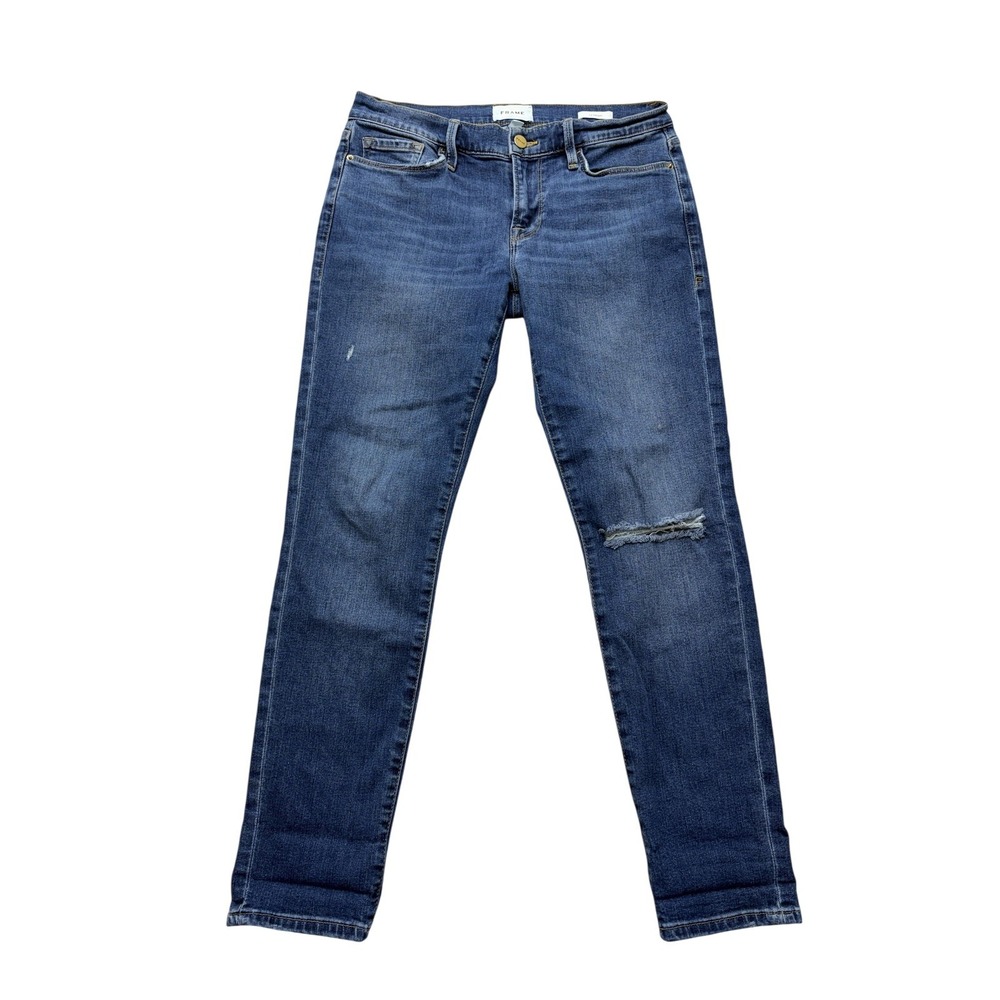 FRAME Le Garcon Slim Boyfriend Jeans Womens 27 Medium Wash Distressed LGJ490